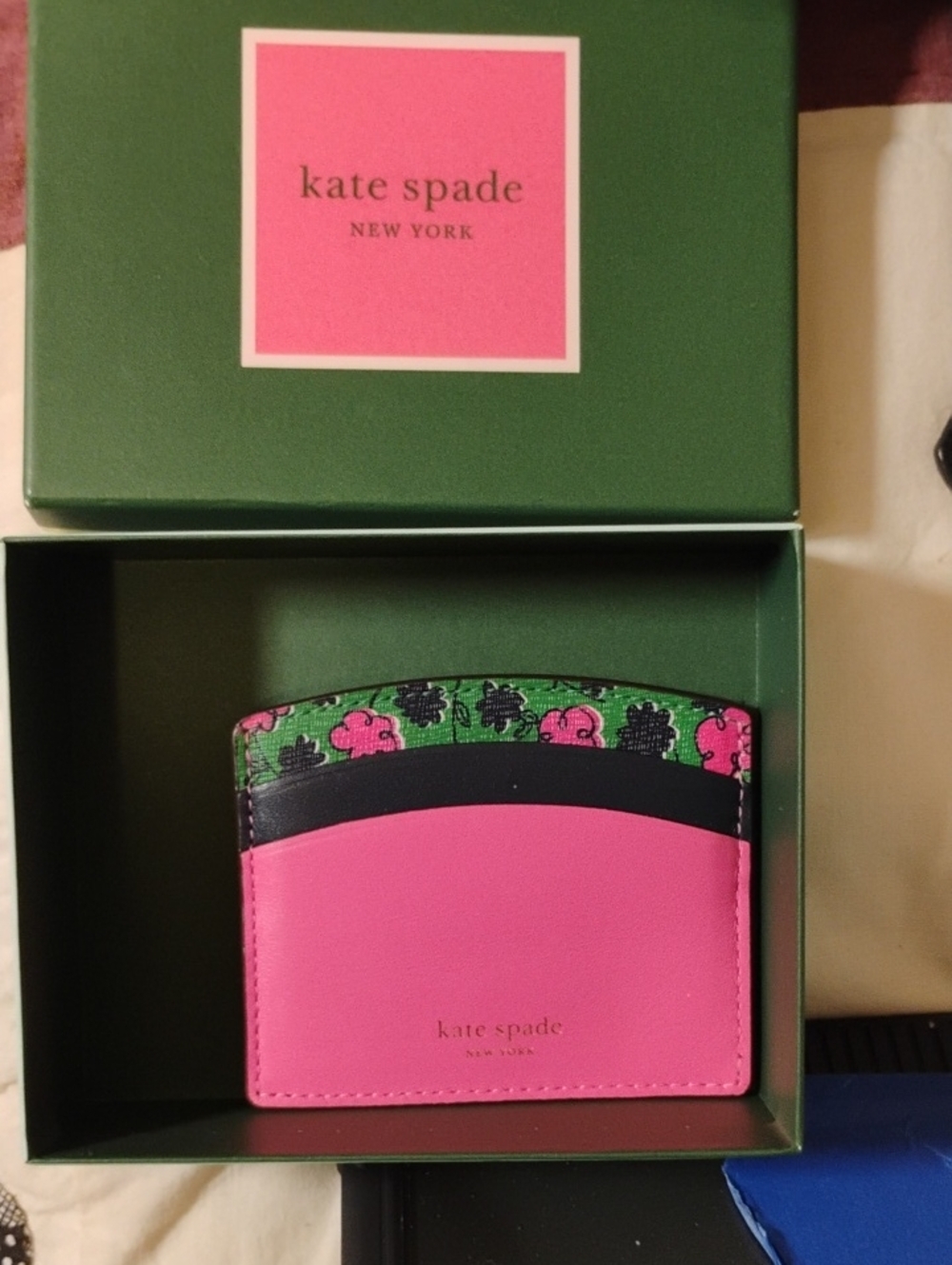 kate spade Pink Floral & Black Card Holder Nwot